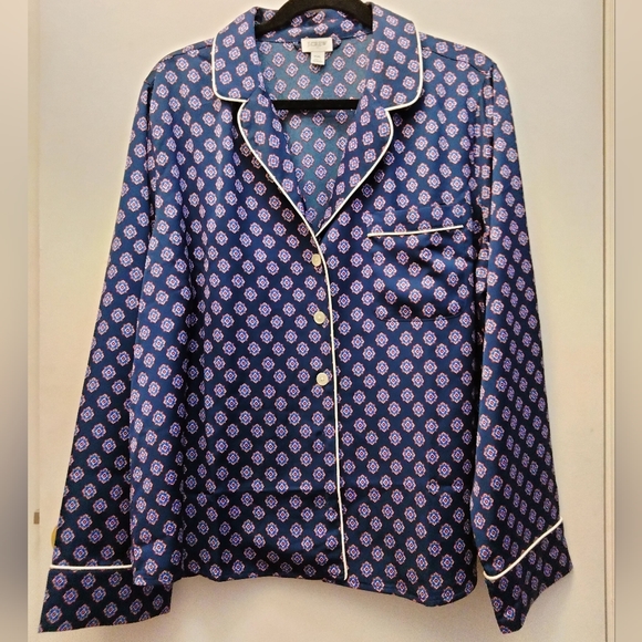 J. Crew Navy Printed Pajama Style Blouse Size XXL - Picture 2 of 10